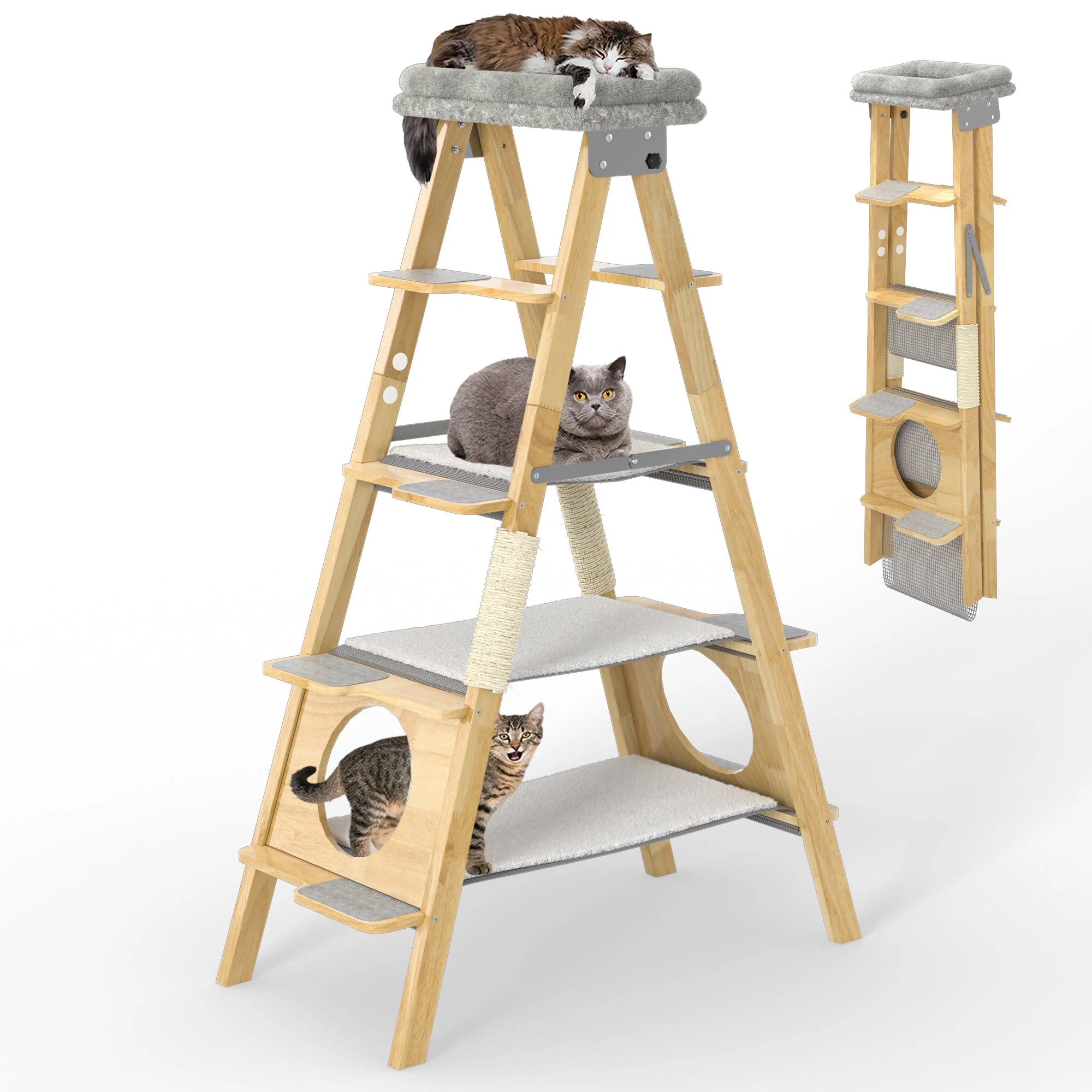 Foldable Wooden Cat Tree Ladder 60"H